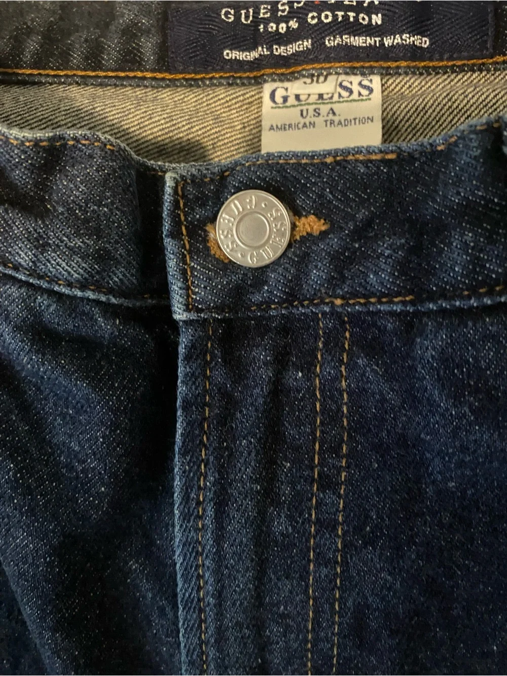 Vintage Guess Dark Blue Denim Jeans with Contrast Stitchingmade in USA100%cotton